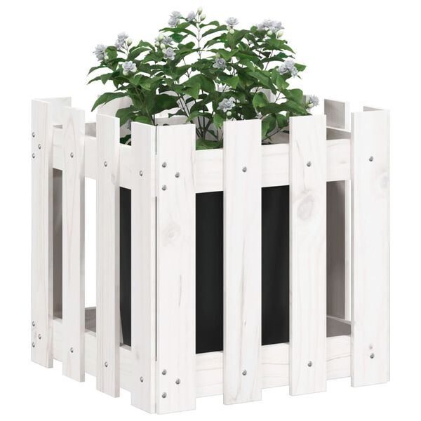 vidaXL Vaso de jardim c/ design cerca 40x40x40 cm pinho maci&ccedil;o branco
