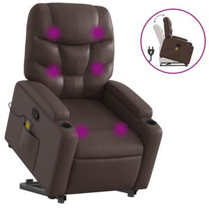 vidaXL Poltrona massagens reclin&aacute;vel elevat&oacute;ria couro artif. castanho