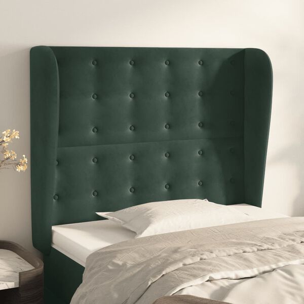 vidaXL Cabeceira de cama c/ abas veludo 83x23x118/128 cm verde-escuro