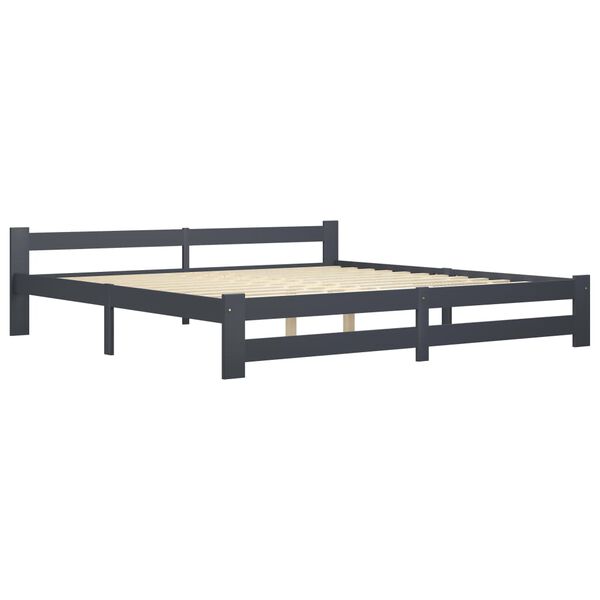 vidaXL Estrutura cama c/ 2 gavetas 200x200cm pinho maci&ccedil;o cinza-escuro