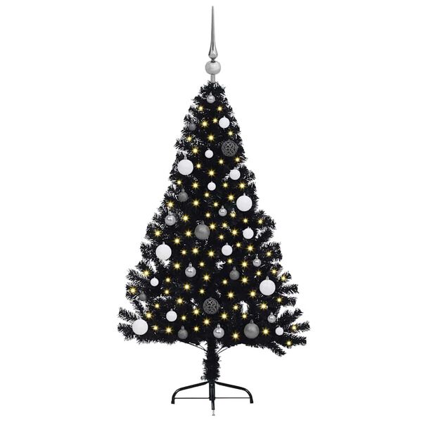 vidaXL &Aacute;rvore de Natal Artificial Pr&eacute;-iluminada Preto 150 cm PVC
