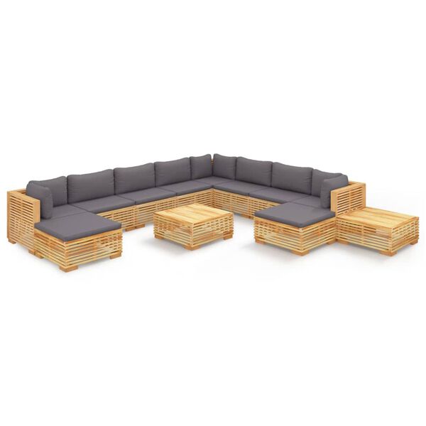 vidaXL 12 pcs conjunto lounge jardim c/ almofad&otilde;es madeira teca maci&ccedil;a