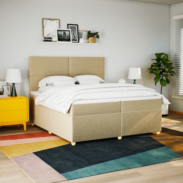 vidaXL Cama com molas/colch&atilde;o 200x200 cm tecido cor creme