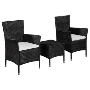 vidaXL 3 pcs conjunto bistr&ocirc; vime PE preto
