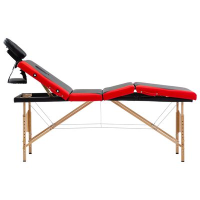 vidaXL Mesa de massagens dobrável 4 zonas madeira preto e vermelho