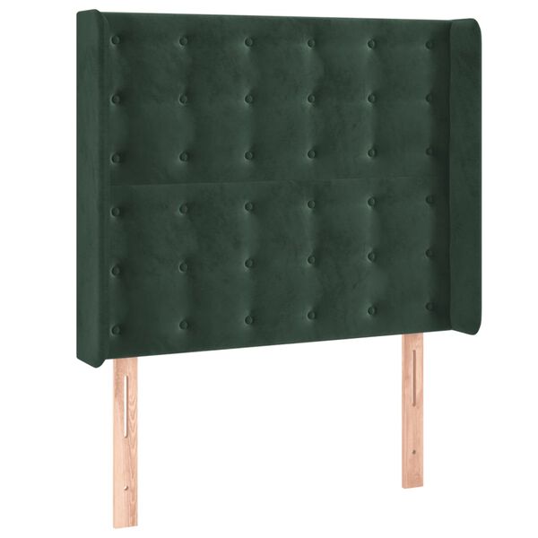 vidaXL Cabeceira cama c/ abas veludo 93x16x118/128 cm verde-escuro