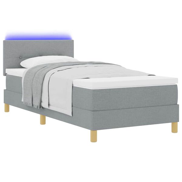 vidaXL Cama Box Spring LED com led Cinzento-claro 90 x 190 cm tecido