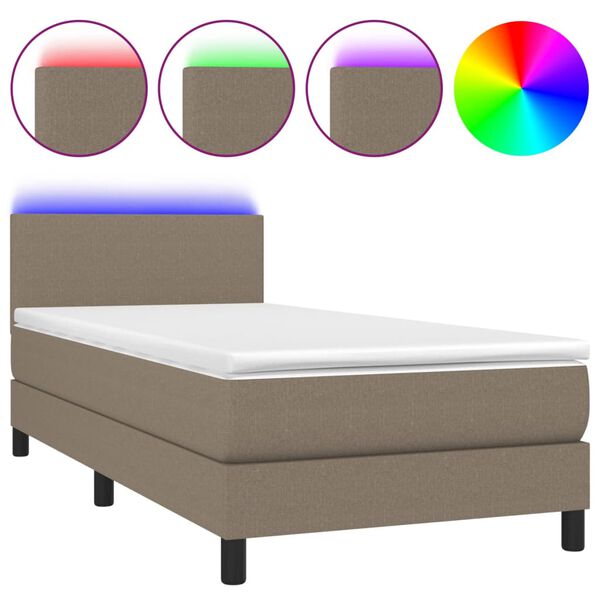 vidaXL Cama box spring + colch&atilde;o/LED 90x190cm tecido cinza-acastanhado