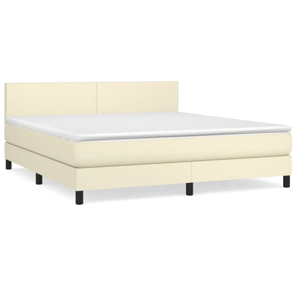 vidaXL Cama com molas/colch&atilde;o 180x200 cm couro artificial cor creme