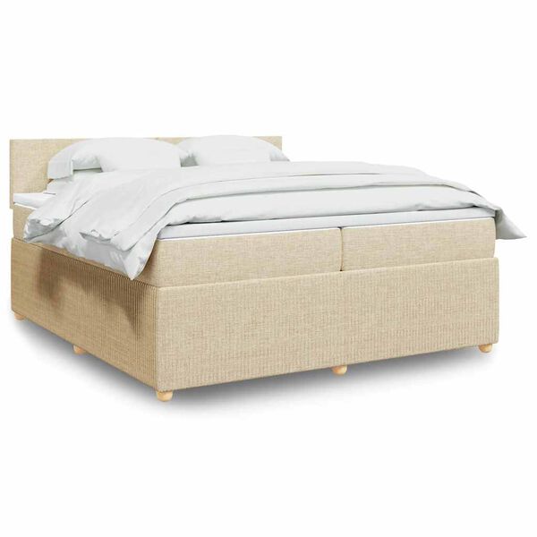 vidaXL Cama com molas/colch&atilde;o 200x200 cm tecido cor creme