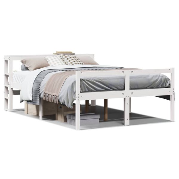 vidaXL Cama para idosos com cabeceira 120x200 cm pinho maci&ccedil;o branco