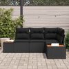 vidaXL Conjunto de Sof&aacute; de Jardim com almofada 4 pcs Preto Polirattan