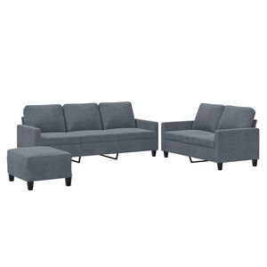 vidaXL 3 pcs conjunto de sof&aacute;s com almofad&otilde;es veludo cinzento-escuro