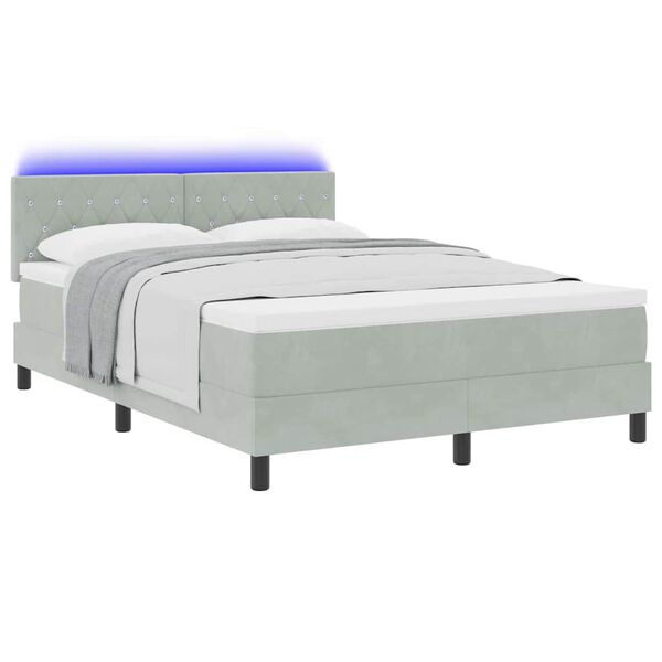 vidaXL Cama Box Spring LED com led Cinzento-claro 140 x 200 cm Veludo