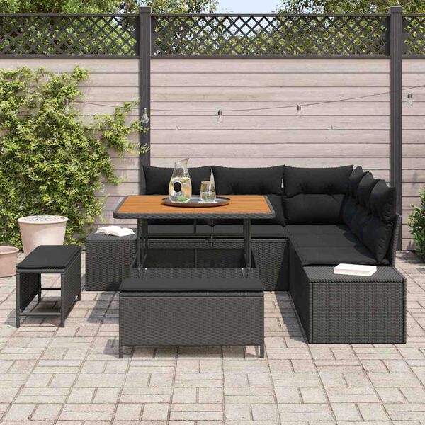 vidaXL Conjunto de Sof&aacute; de Jardim 8 pcs Preto Rattan Sint&eacute;tico