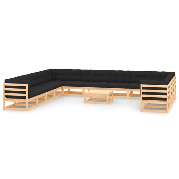 vidaXL 14 pcs conj. lounge jardim c/ almofad&otilde;es antracite pinho maci&ccedil;o
