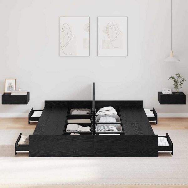 vidaXL Estrado de cama com arrumação Carvalho Preto 140 x 190 cm