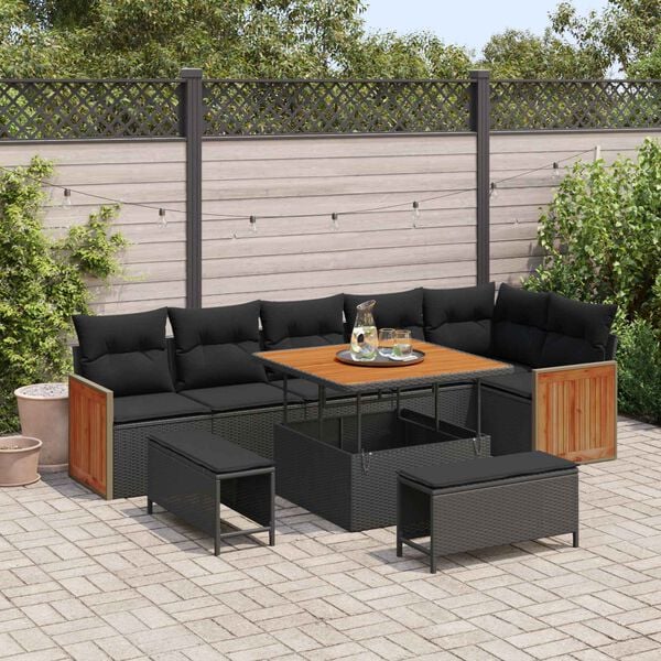 vidaXL Conjunto de Sof&aacute; de Jardim 9 pcs Preto e Marrom vime PE
