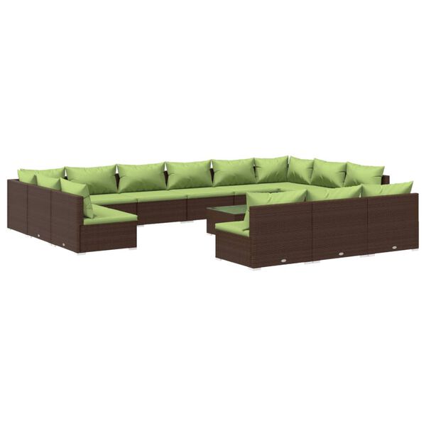 vidaXL 14 pcs conjunto lounge de jardim c/ almofad&otilde;es vime PE castanho