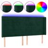 vidaXL Cabeceira de cama c/ LED veludo 163x16x118/128 cm verde-escuro