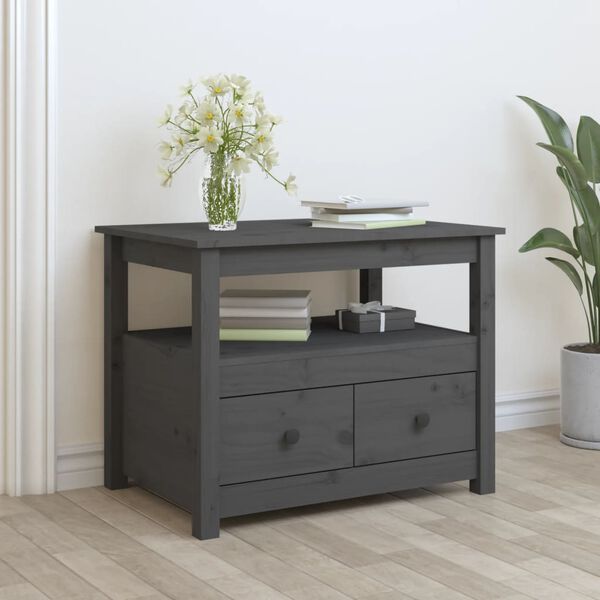 vidaXL Mesa de centro 71x49x55 cm pinho maciço cinza