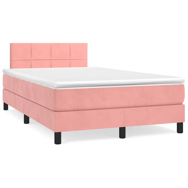 vidaXL Cama box spring c/ colch&atilde;o luzes e LED 120x190 cm veludo rosa