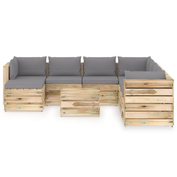 vidaXL 9 pcs conj. lounge jardim c/ almofad&otilde;es madeira impreg. verde
