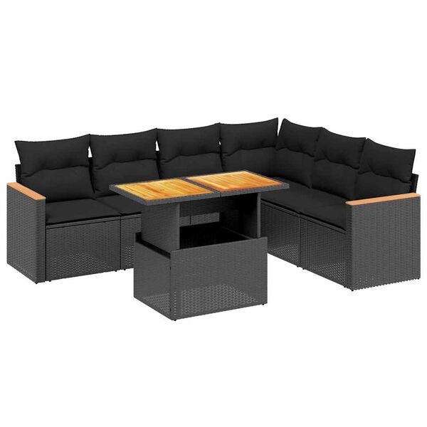 vidaXL 7 pcs conjunto de sofás p/ jardim c/ almofadões vime PE preto
