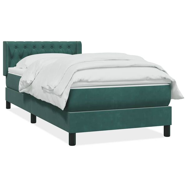 vidaXL Cama com molas/colch&atilde;o verde-escuro 90x210 cm veludo