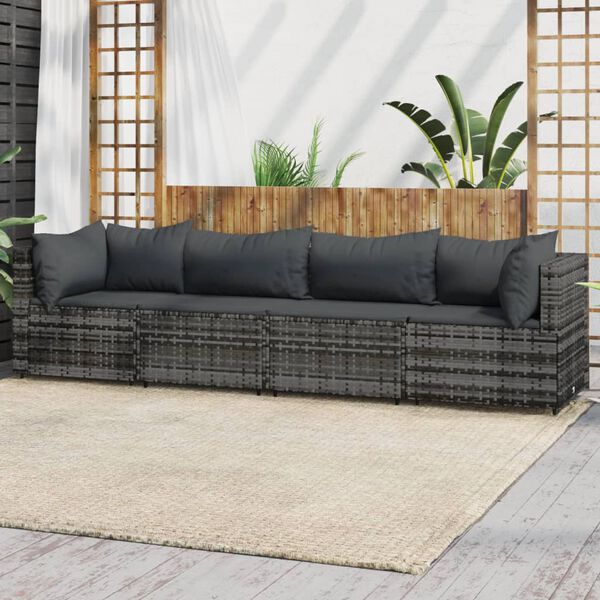 vidaXL 4 pcs conjunto lounge de jardim c/ almofadões vime PE cinzento