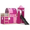 vidaXL Beliche com escorrega e cortinas 90x200 cm rosa
