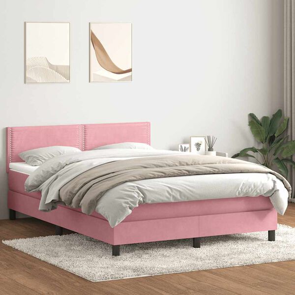 vidaXL Cama com molas/colch&atilde;o 140x220 cm veludo rosa