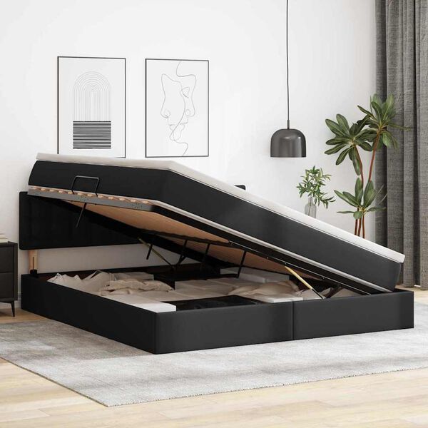 vidaXL Cama com arruma&ccedil;&atilde;o e colch&atilde;o Preto 160 x 200 cm Couro Sint&eacute;tico