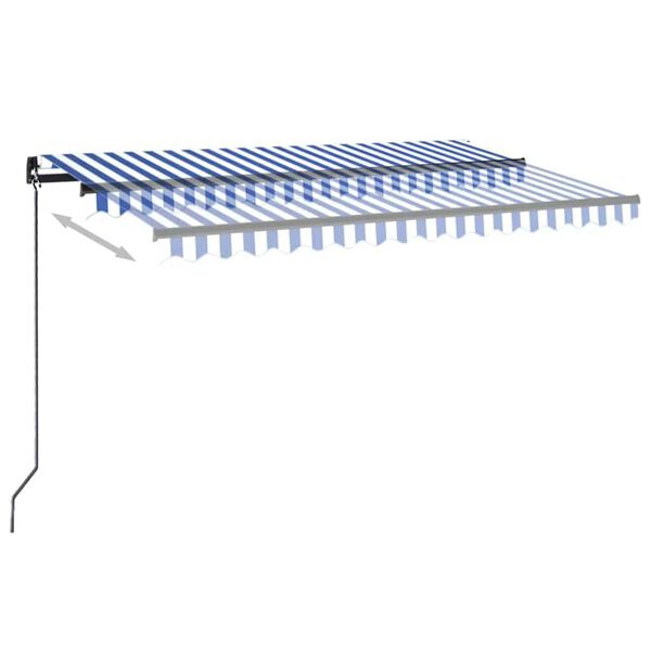 vidaXL Toldo retr&aacute;til manual com LED 450x300 cm azul e branco