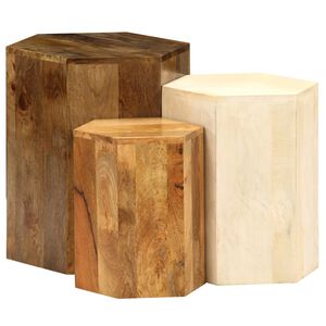 vidaXL Conjunto de mesas de centro 3 pcs madeira de mangueira maci&ccedil;a