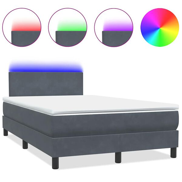 vidaXL Cama box spring c/ colch&atilde;o e LED 120x210 cm veludo cinzento-escuro