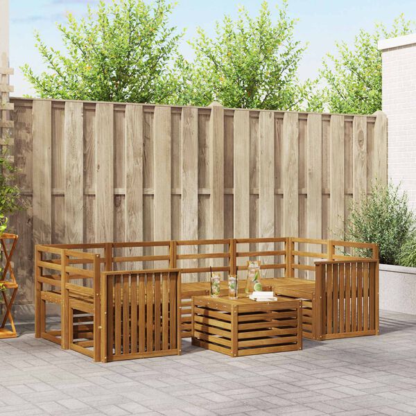 vidaXL Conjuntos de sof&aacute;s 7 pcs Natural Madeira S&oacute;lida de Ac&aacute;cia