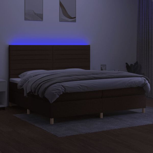 vidaXL Cama box spring c/ colch&atilde;o/LED 200x200cm tecido castanho-escuro