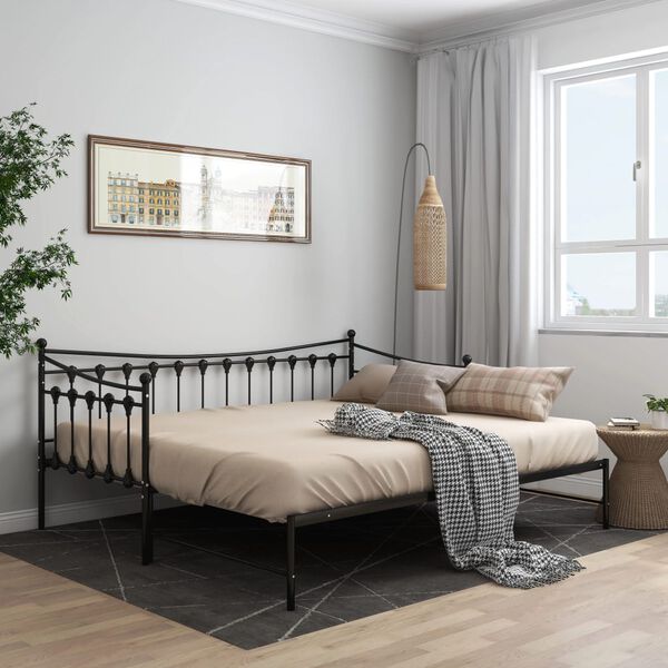 vidaXL Estrutura sof&aacute;-cama de puxar 90x200 cm metal preto