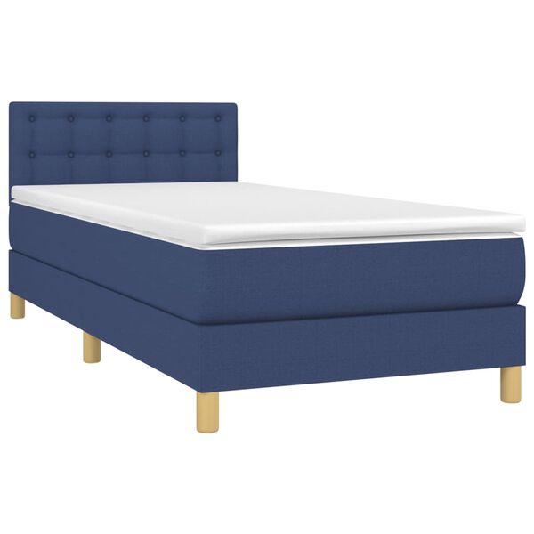 vidaXL Cama box spring c/ colch&atilde;o e LED 90x200 cm tecido azul