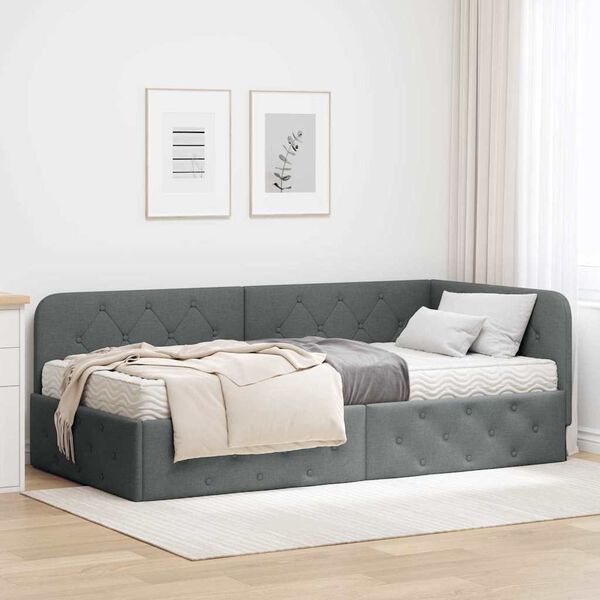 vidaXL Estrutura de Cama de Canto Cinza Escuro 90 x 200 cm tecido