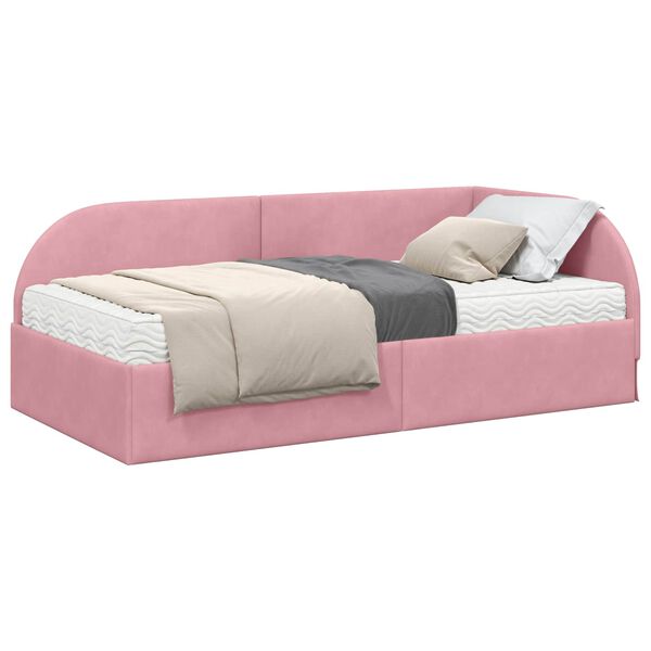 vidaXL Estrutura de Cama de Canto com Colch&atilde;o Manual 2 pcs Rosa Veludo