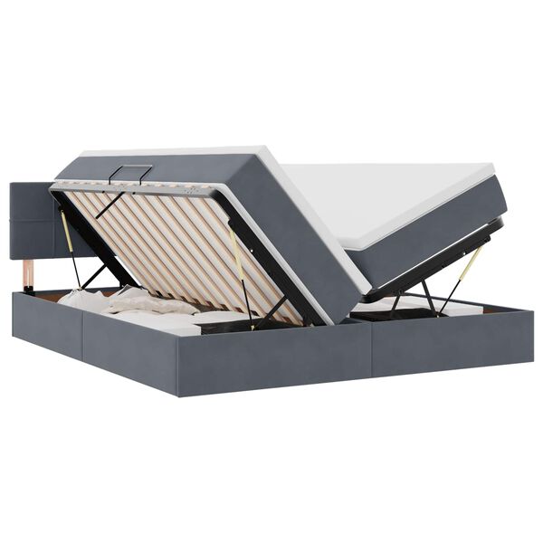 vidaXL Cama com luzes de tira LED Cinza Escuro 180 x 200 cm Veludo