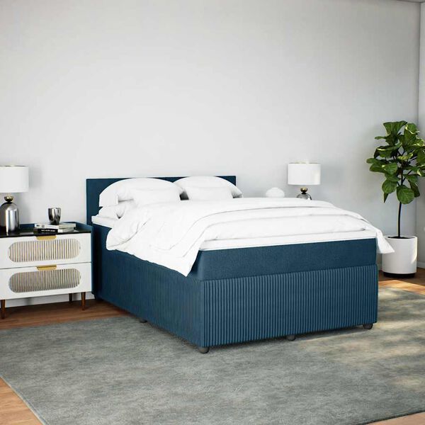 vidaXL Cama boxspring com colch&atilde;o 140x190 cm veludo azul