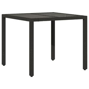 vidaXL Mesa de jardim com tampo de vidro 90x90x75 cm vime PE preto