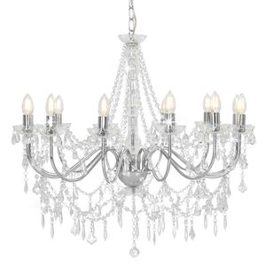 vidaXL Lustre com contas l&acirc;mpadas 12 x E14 prateado
