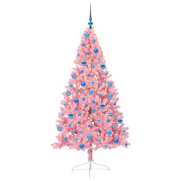 vidaXL &Aacute;rvore de Natal Artificial Pr&eacute;-iluminada Rosa 180 cm PVC