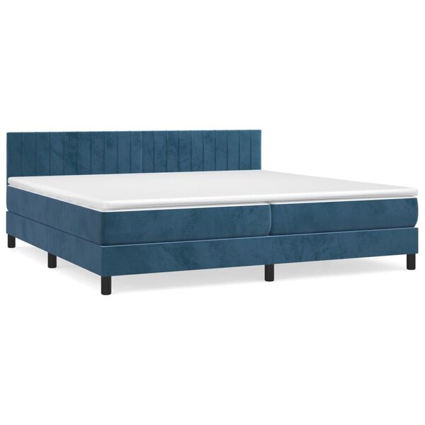 vidaXL Cama com molas/colch&atilde;o 200x200 cm veludo azul-escuro