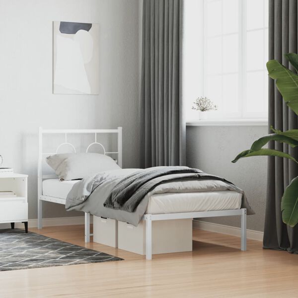 vidaXL Estrutura de cama sem colch&atilde;o com cabeceira 75x190 cm branco