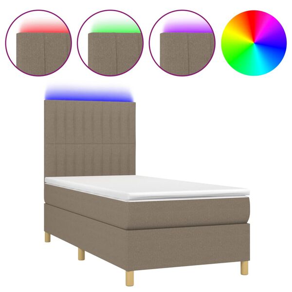 vidaXL Cama box spring + colch&atilde;o/LED 90x190cm tecido cinza-acastanhado